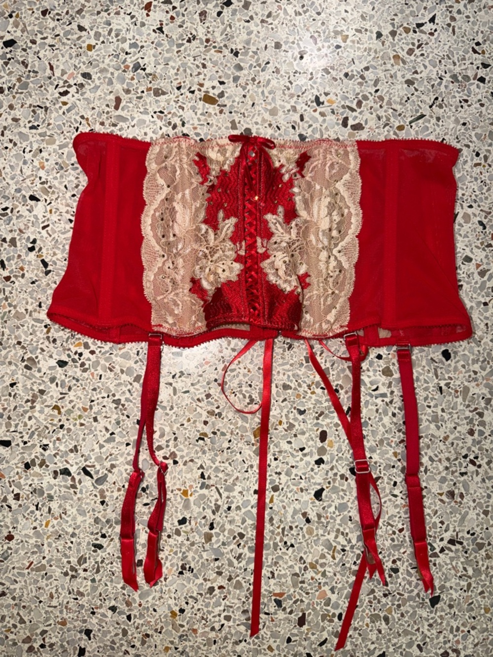 Victorias Secret red gold lace garter belt corset medium large M/L